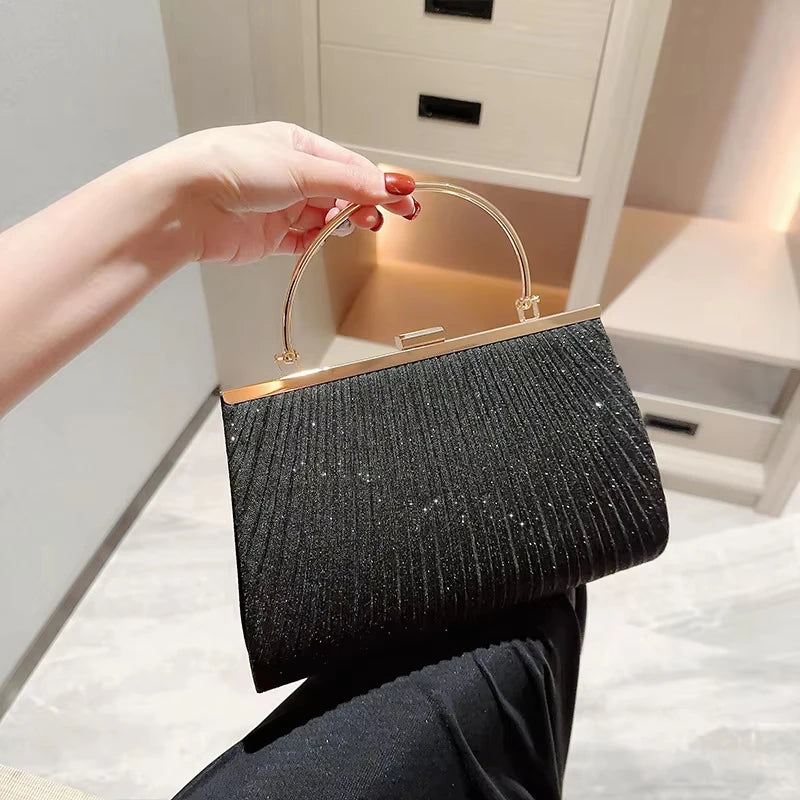 Female Fashionable Evening Handbag Metal Handle Day Clutch Purse Women Chains Wedding Party Chains Bags