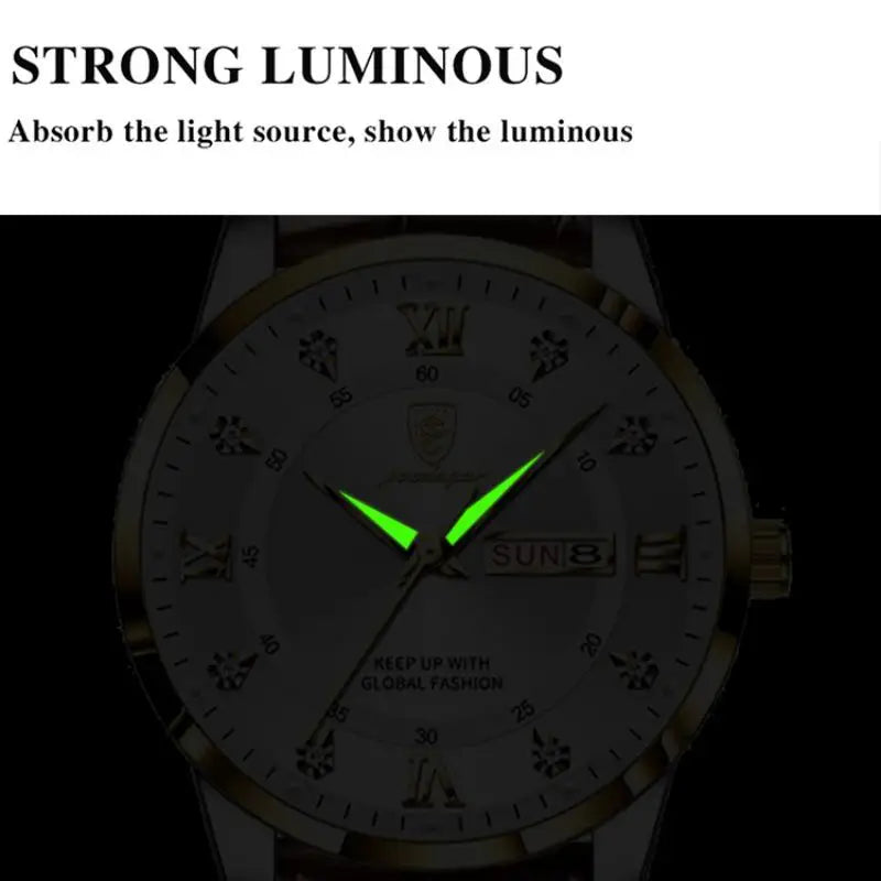 POEDAGAR Luxury Business Man Wristwatch Waterproof Luminous Leather Men's Quartz Watch High Quality Fashion Watches For Men Gift