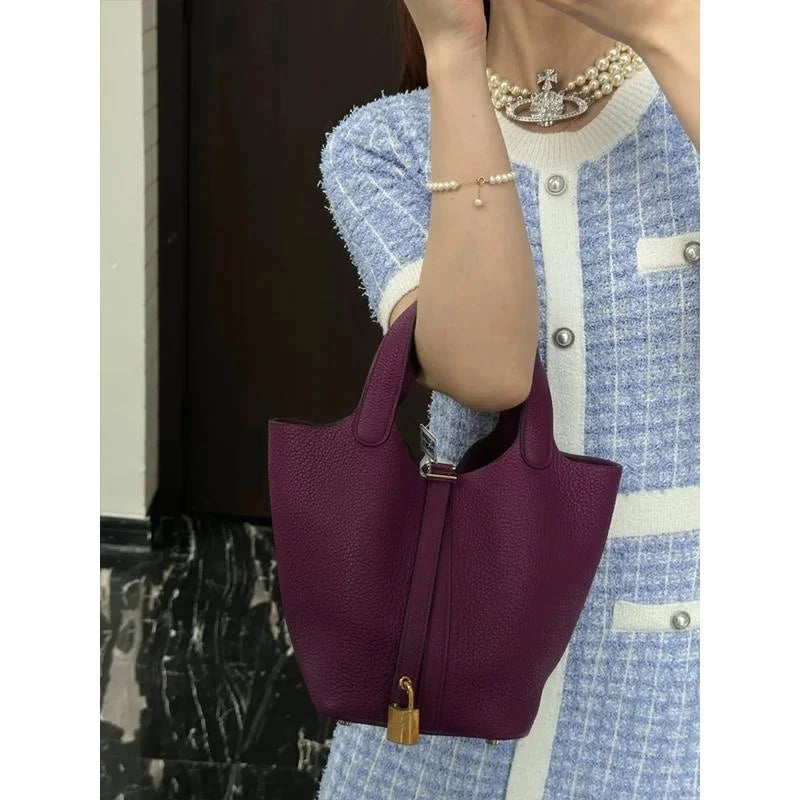 New Women's Buet Handbag Large Capaci Commuter Purse Sea Urchin Purple Canvas oulder Bag Soft PU Leather Casual Tote