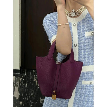 New Women's Buet Handbag Large Capaci Commuter Purse Sea Urchin Purple Canvas oulder Bag Soft PU Leather Casual Tote