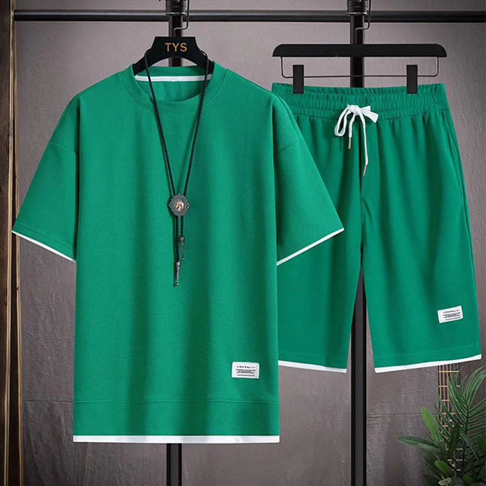 Men's Two Piece Set Linen Fabric Casual T-Shirt And Shorts Set Mens Sports Suit Summer Fashion Short Sleeve Tracksuit Men Suits