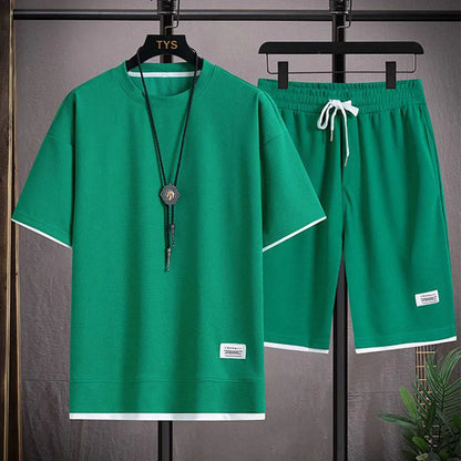 Men's Two Piece Set Linen Fabric Casual T-Shirt And Shorts Set Mens Sports Suit Summer Fashion Short Sleeve Tracksuit Men Suits