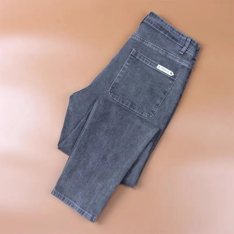 New Casual Spring Autumn Slim Pencil Jeans for Men Light Grey Korean Luxury Clothing Brand Clothes New Jeans Kpop Trousers
