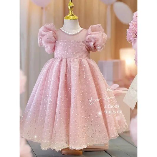 2024 Summer New Style Women's Baby Princess Dress Puffy Sleeves Trendy Girls Casual Dresses Woodland Theme Design
