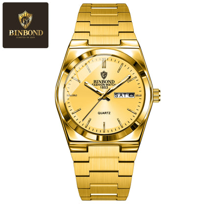 BINBOND Top Brand New 103 Fashionable Men's Quartz Watch Waterproof Night Light Dual Calendar Ultra Thin Men's Quartz Watch